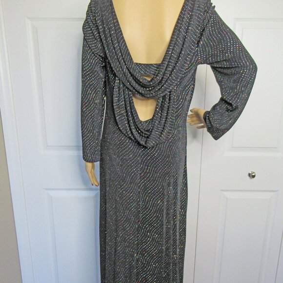VTG Cache long black sparkly 38 - 40" bust dress, Low cut double drape back WOW! - Picture 13 of 15
